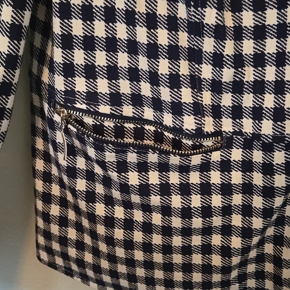 Chico's |  Blue Gingham Moto Jacket Asymmetrical Zip Jacket Size 1 Medium - Picture 6 of 11